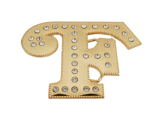 Initial F Letter f Western Belt Buckle Gold Metal Iced Style Rhinestones Womens - Picture 7 of 9
