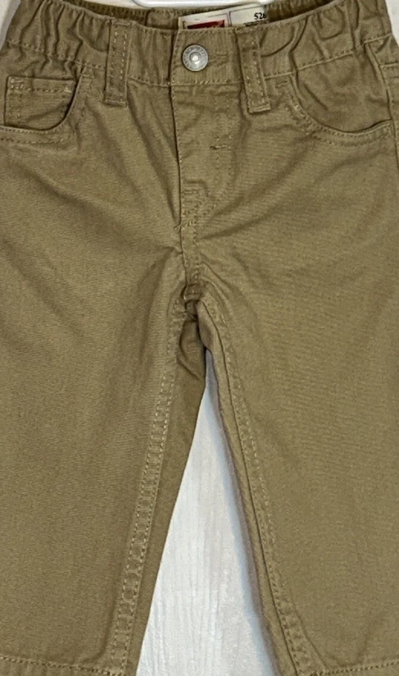 Pantalones de mezclilla Levis Baby Boy 12M tostados 100 % algodón elástico cierre de cintura imitación botón bolsillo Foto 4 de 4