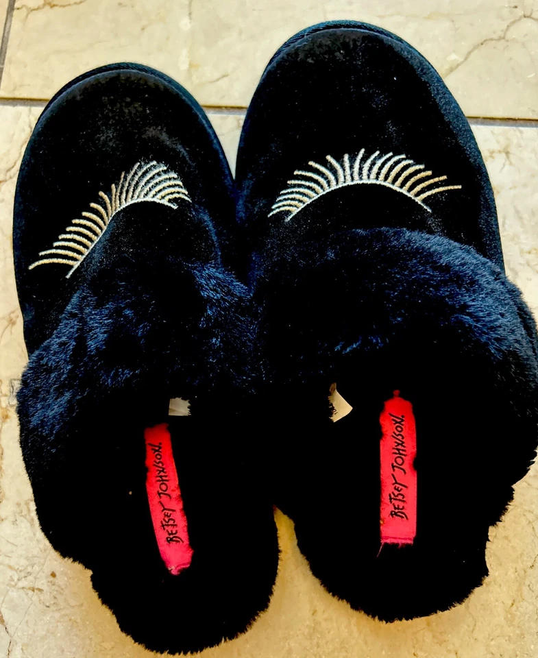 BETSEY JOHNSON “Lash” Talla Zapatilla deslizante de terciopelo negro 7/8 suela antideslizante con ribete sintético Foto 3 de 4