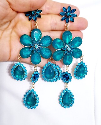 Rainbow Rhinestone Chandelier Earrings: Long Dangle Bridal Jewelry