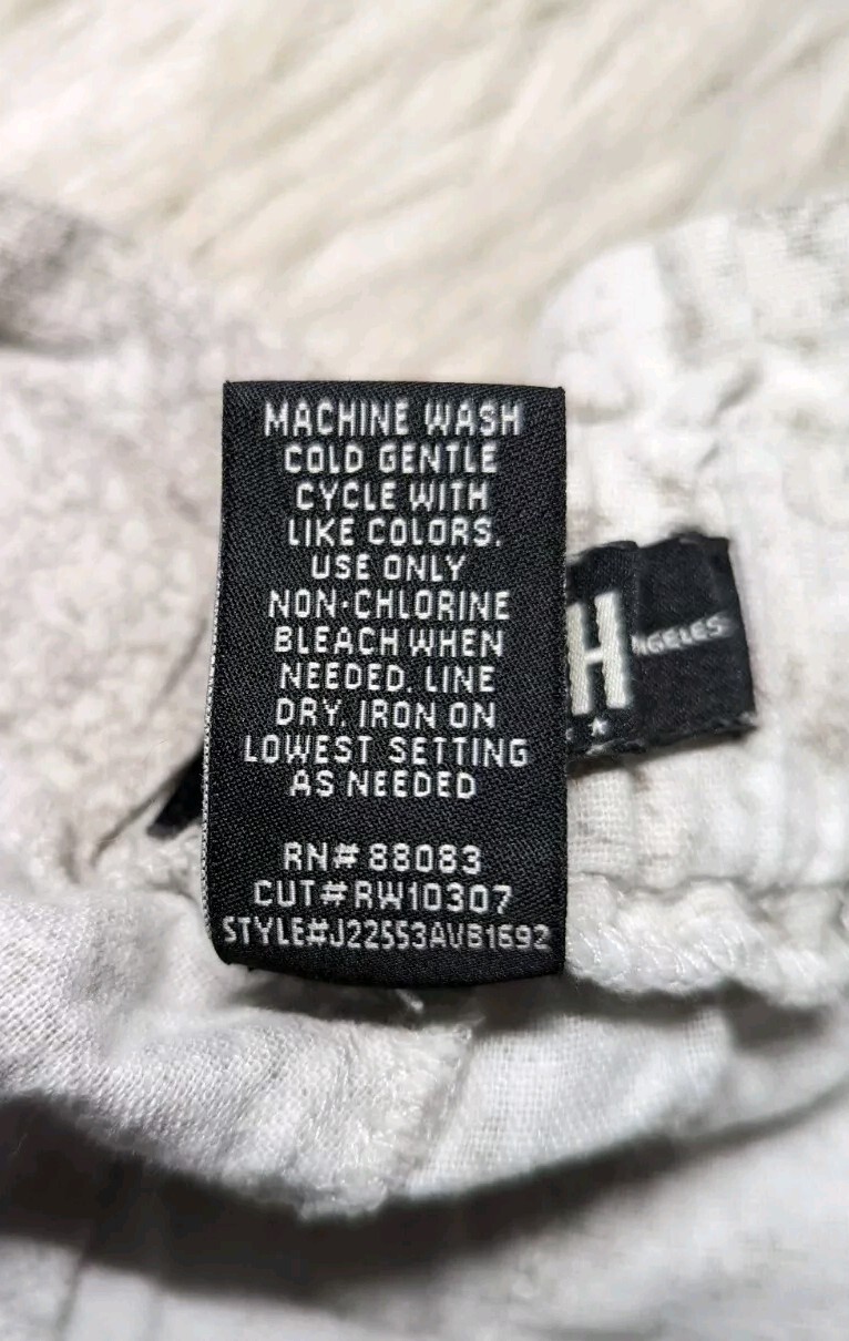 REWASH Stone Beige WIDE Leg LINEN BLEND Pants PAPER BAG Pull On Women's LARGE