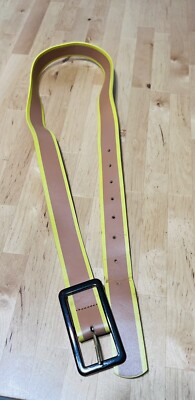 Neon Lines Tan Thick 1.25  Leather Belt Size S-M Natural
