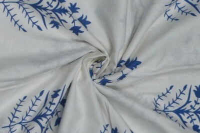 2.5 Yard Blue Palm Tree Print Fabric Indian 100%Cotton Handmade Sanganeri Fabric - Image 1 of 3