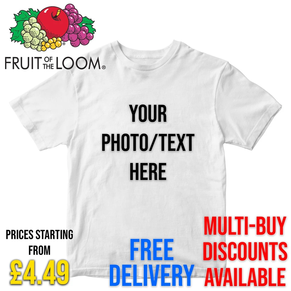 FRUIT OF THE LOOM Kids Boys Girls Personalised Custom Print T-Shirt Childrens Birthday Gift Top