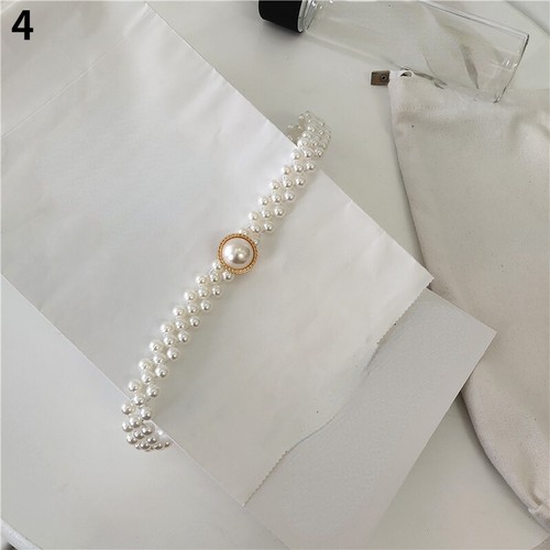 Lady Faux Pearl Belt Waist Chain Rhinestone Beaded Crystal Glitter Bow Butterfly - Picture 7 of 21
