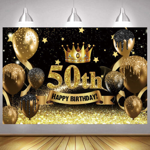 Gold 50th Backdrop Women Men Fifty Happy Birthday Party Photo Background  Banner | eBay