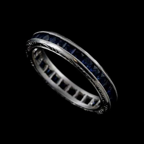 2.5CT French Cut Sapphire Engraved 950 Platinum Eternity ...