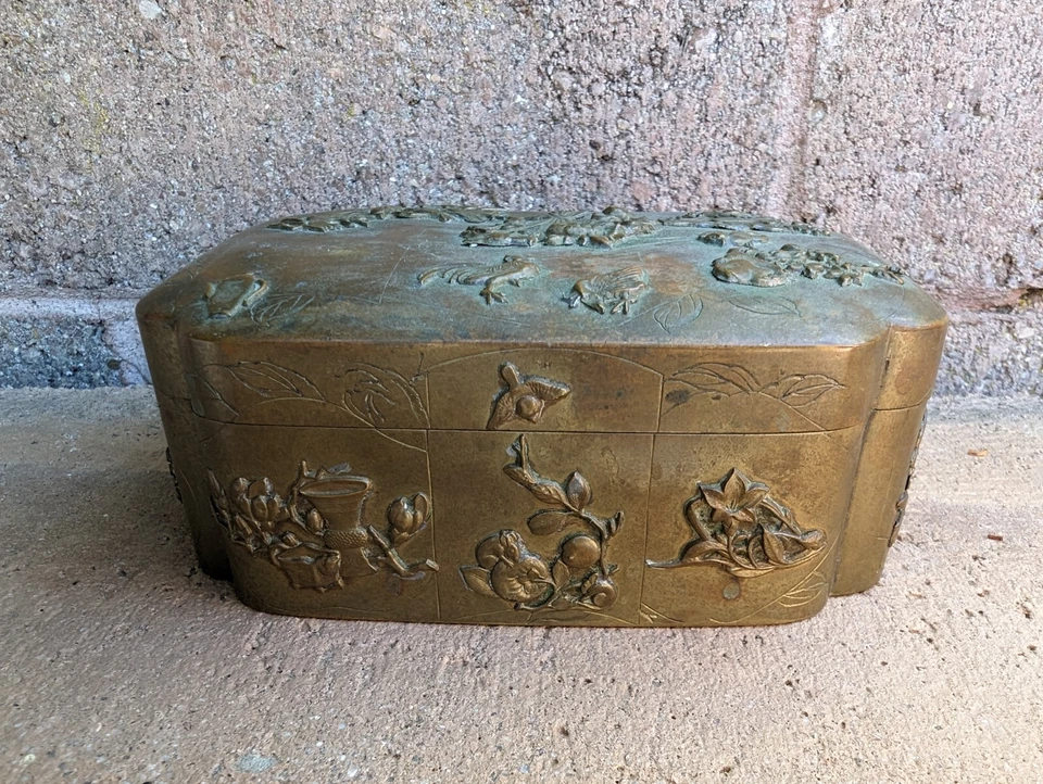 Antique Japanese Brass Mixed Metal Lidded Box Japan - Image 3 of 4
