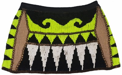 Just Cavalli Short Skirt Sequins Beads Tribal Roberto Cavalli Mini Neon Black
