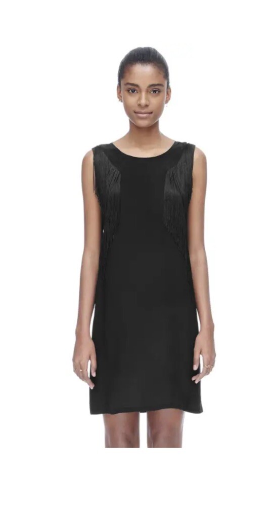 Rebecca Taylor L58617 Black/Charcoal Gray Fringe Jersey Dress Women's Size M Rebecca Taylor L58617 Black/Charcoal Gray Fringe Jersey Dress Women's Size M
