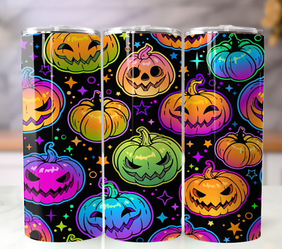 Neon Pumpkins 20oz Insulated Tumbler with Straw - Stainless Steel Mug