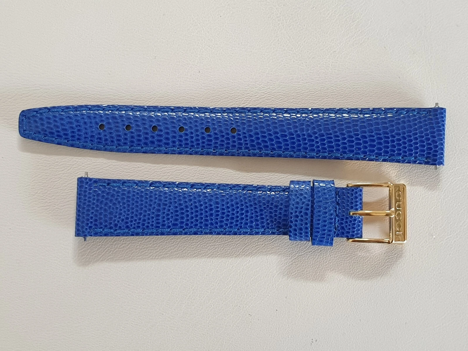 Bracelet femme Gucci cuir lézard bleu 14 mm neuf + boucle plaqué or