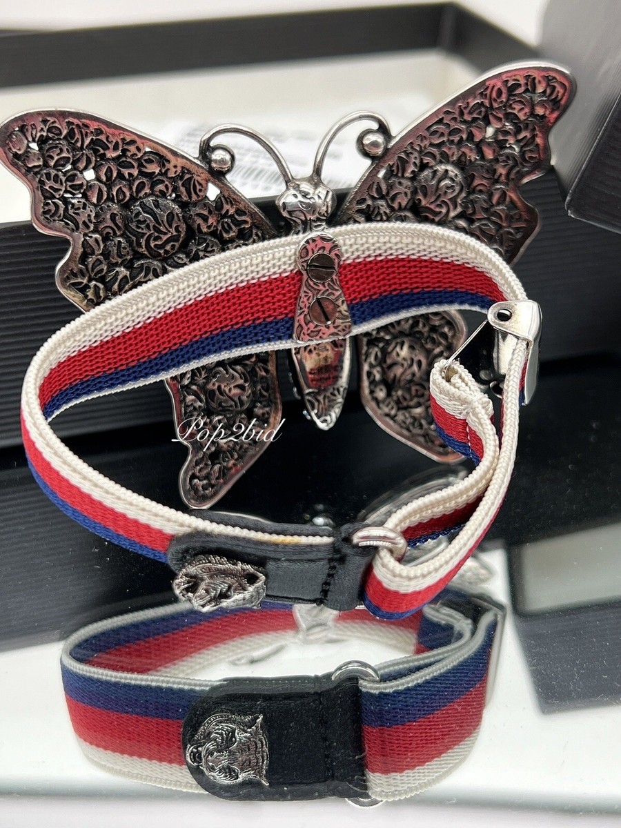 NWT 100% Authentic GUCCI Crystal Butterfly Web Strap