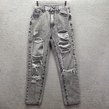 Shein Womens Jeans 4 Black Tapered Acid Wash Distressed Holes Casual Ladies