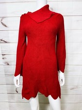 Style & Co. Womens Short Sweater Dress Size S Red Scalloped Hem Long Sleeve