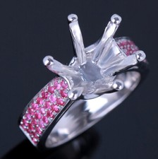 Sterling Silver 925 Round Cut 11mm Rubies Semi Mount Engagement Wedding Ring