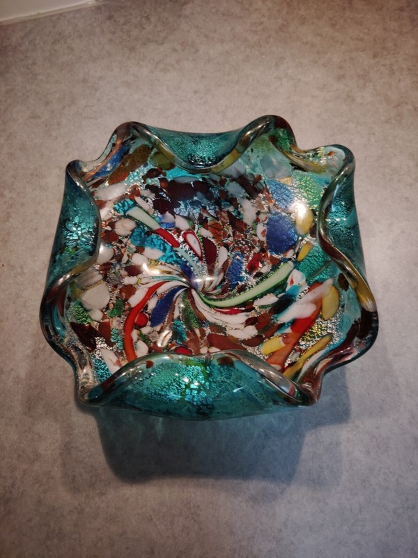 Vintage Murano Multi Color Speckled Art Glass Centerpiece Bowl Ashtray