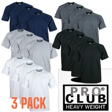 3 PACK PRO CLUB SHORT SLEEVE HEAVYWEIGHT T SHIRT PROCLUB MEN'S PLAIN T SHIRT