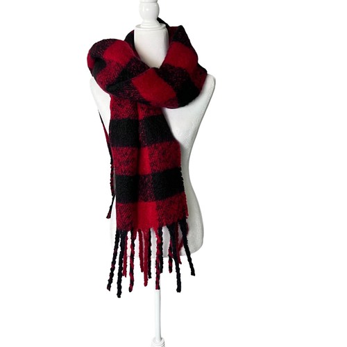 INC Womens Plaid Buffalo Check Wrap Blanket Scarf Red And Black One Size NWT