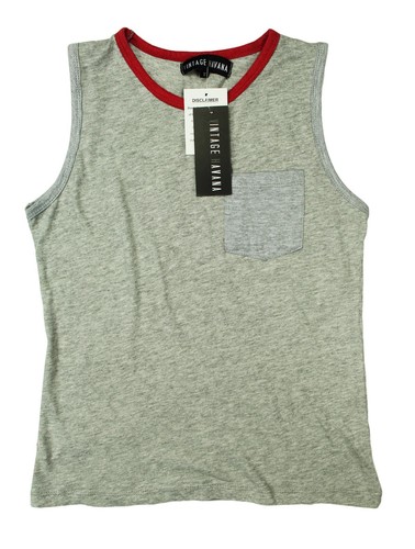 NEW BIG KIDS BOYS VINTAGE HAVANA SOFT GREY RINGER TANK TOP M - 第 1/3 張圖片