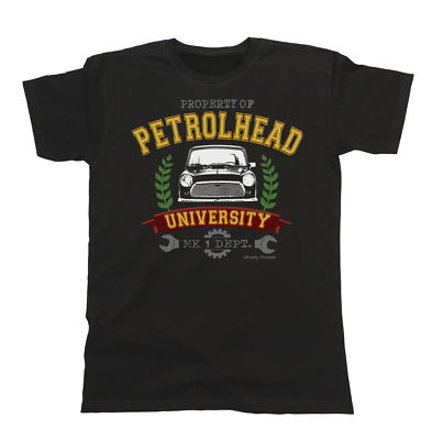 Eigentum der Petrolhead University Mk1 Abt. Mini Herren Qualitäts T-Shirt Auto
