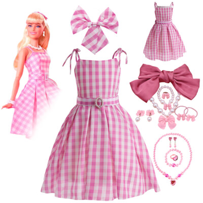 Rosa Barbie Kariert Rockabilly Kleider Karneval Kostüme , für Kinder Mädchen New