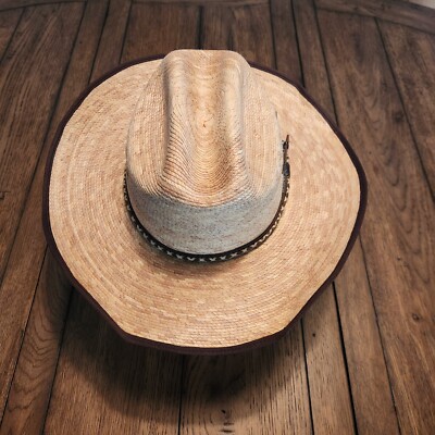 Wide Brim Mexican Western Straw Cowboy Hat! Bullhide Leather