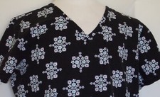 Nurse Scrub SB Scrubs Size Large Clusters Of Flowers Black Medical Uniform