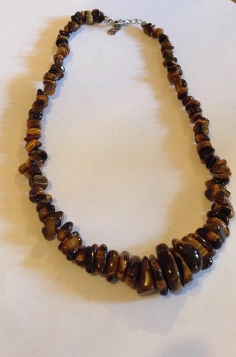 Sterling Silver & Tigers Eye Stone Necklace Adjustable Length - Picture 3 of 6