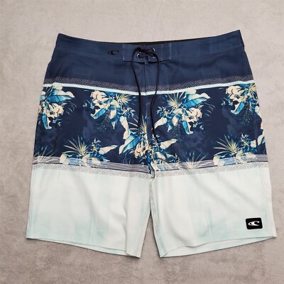Oneill Shorts Mens 38 Blue Floral Corban Hybrid Unlined Swim Surf Beach Casual