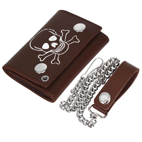 Rustic Genuine Leather Biker Wallet W/ Chain Brown Bi-Fold Trucker Wallet - Picture 6 of 9
