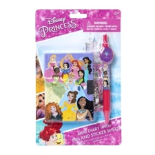 Disney **PRINCESS MINI DIARY W/KEY & PEN & STICKER SHEET** New in Package
