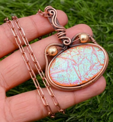 Australian Triplet Opal Cat Shape Copper Wire Wrapped Handmade