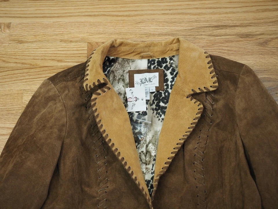 LAL Live a Little  Jacket Women's Large Brown whip stitch Western Suede - Image 2 of 4