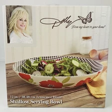 Dolly Parton Tennessee Home Shallow Serving Bowl 12" Ceramic Gingham Floral