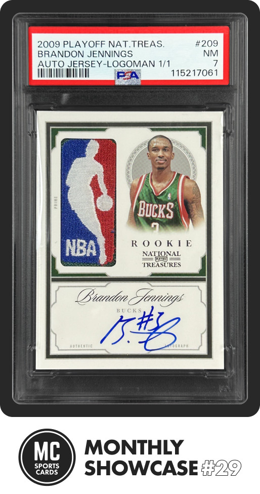 BRANDON JENNINGS PSA 7 2009 NATIONAL TREASURES 209 ROOKIE LOGOMAN PATCH AUTO 1/1