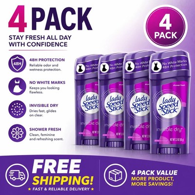 Lady Speed Stick Invisible Dry 4 PACK Antiperspirant Shower Fresh 2.3oz
