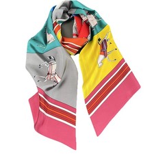 8.5"X62"Fashion Horse Print Pure Mulberry Twill Silk Two Layers Bevel Long Scarf