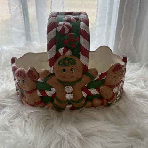Vintage Lebkuchen Süßigkeiten Korb handbemalt Keramik 8x4x6"