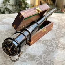 6'' Leather Case Antique Telescope Nautical Pirate Spyglass Scope Brass Brow