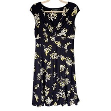 D1 Lauren Ralph Lauren Floral Print Sleeveless Dress V-Neck Black Yellow