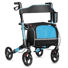 Lightweight Foldable All Terrain 8-Wheel Rollator Walker with Seat Backrest Blue