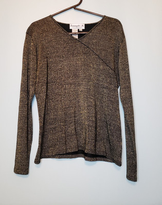 Joseph A Qu'est Ce Que XL Top Long Sleeve V Neck Pullover Silk Blend Metallic 