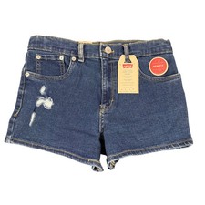 Levi's Mini Mom Short Girls 14 Reg Blue Dark Wash Distressed High Rise Stretch