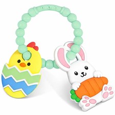 Easter Teething Ring for Baby, Bunny Carrot  Chick Egg Silicone Teether Brac...