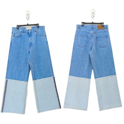 Marni Men 34 Wide Leg Jeans Cobalt Blue Extra High Cuffs Turn Up Denim NEW FLAW