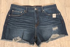 Time Tru Denim Shorts 16 High Rise Relaxed Fit Distressed Raw Hem NEW