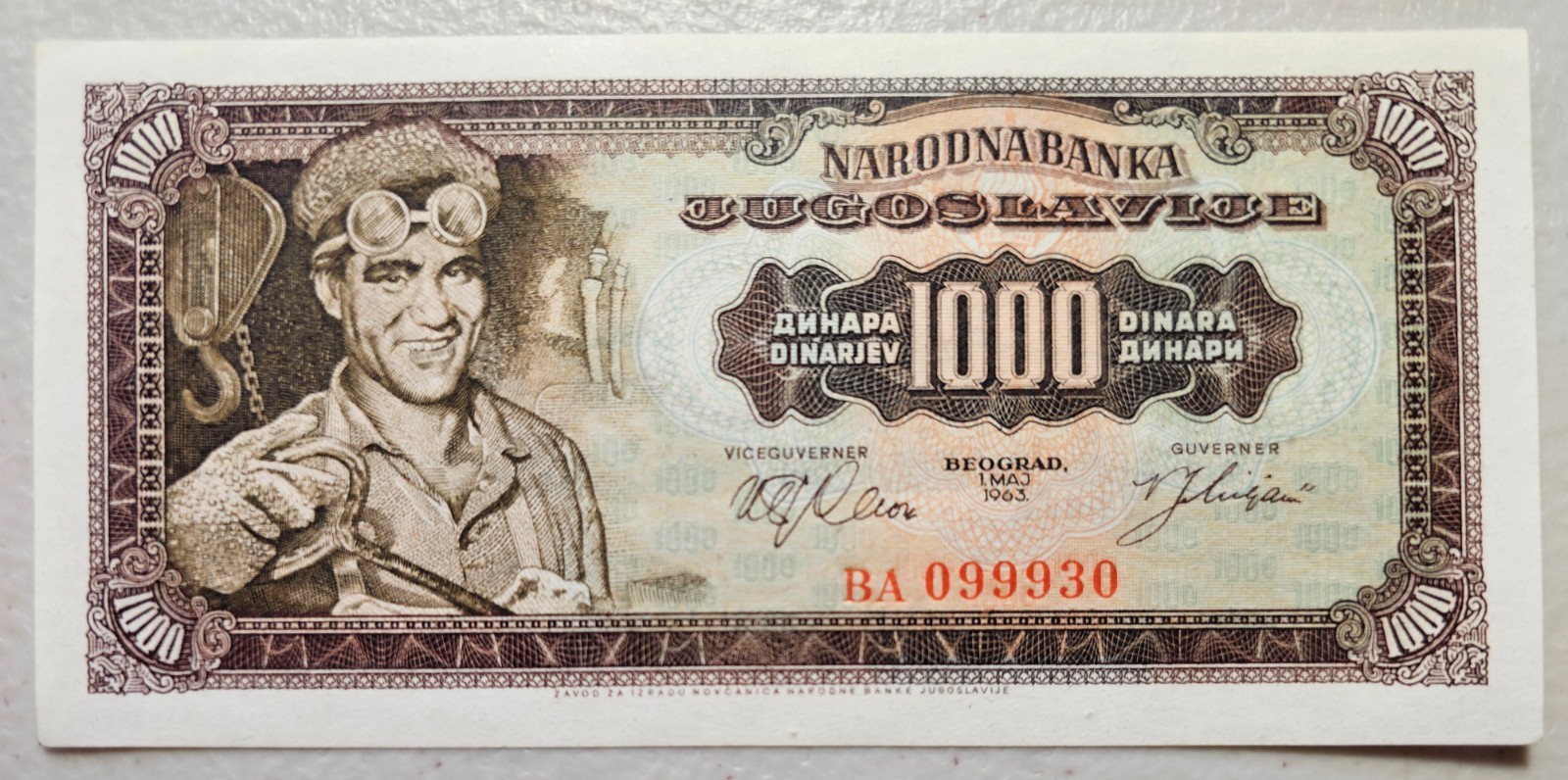 Yugoslavia 1000 Dinara 1963 AU-Unc