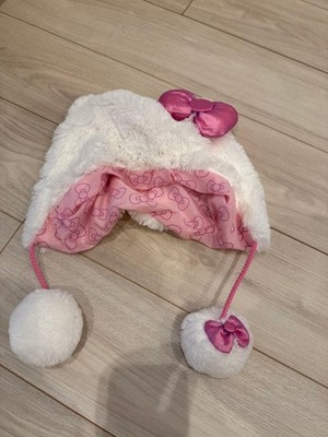 USJ Hello Kitty Fan Cap Hat White Pink with Satin Bow Limited Edition