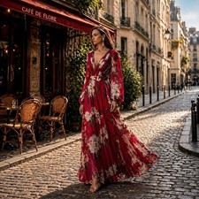 Women's Elegant Wrap V-Neck Sleeveless Belted A-Line Maxi Formal Dress